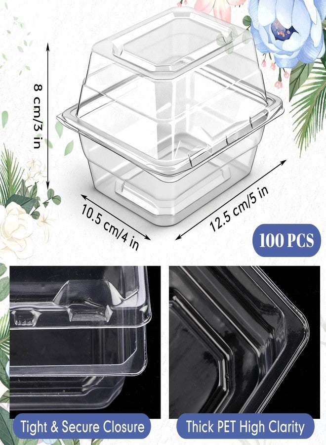 Funnymoom 100 Pack Clear Plastic Flower Corsage Boxes Plastic Boutonniere Storage Box Clear Food Clamshell Containers for Dessert Snacks Cakes Wedding Gift Craft (5 x 4 x 3 Inch) - Image 2