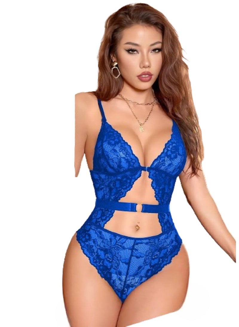 MANIKAN Women's Lingerie Lace Bodysuit with Front Open Design and Backless Style