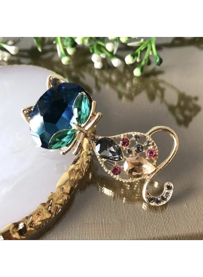 Luxury & Trendy Crystal Rhinestone Accessory Brooch Pin for Women, for clothes and Bags Fashion Enamel Available in different shapes and colors Gold/Silver (Glimmer Cat) - Image 3