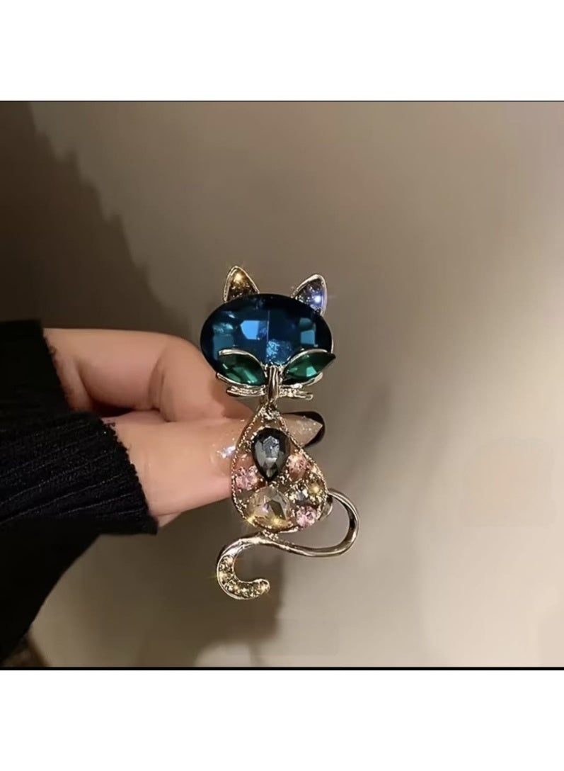 Luxury & Trendy Crystal Rhinestone Accessory Brooch Pin for Women, for clothes and Bags Fashion Enamel Available in different shapes and colors Gold/Silver (Glimmer Cat) - Image 5