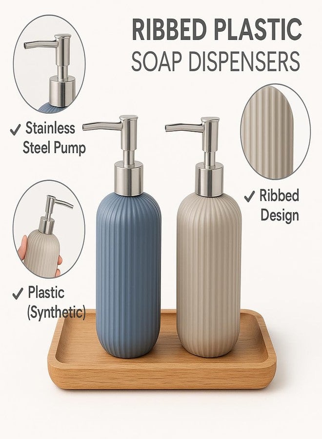 LAGET® 300 ML Refillable Liquid Soap Dispenser Pack of 2 | Unbreakable Plastic Handwash Bottle | Sanitizer, Shampoo, Lotion Dispenser for Bathroom, Kitchen, Wash Basin & Sink (Grey+Metalic Blue) - Image 2
