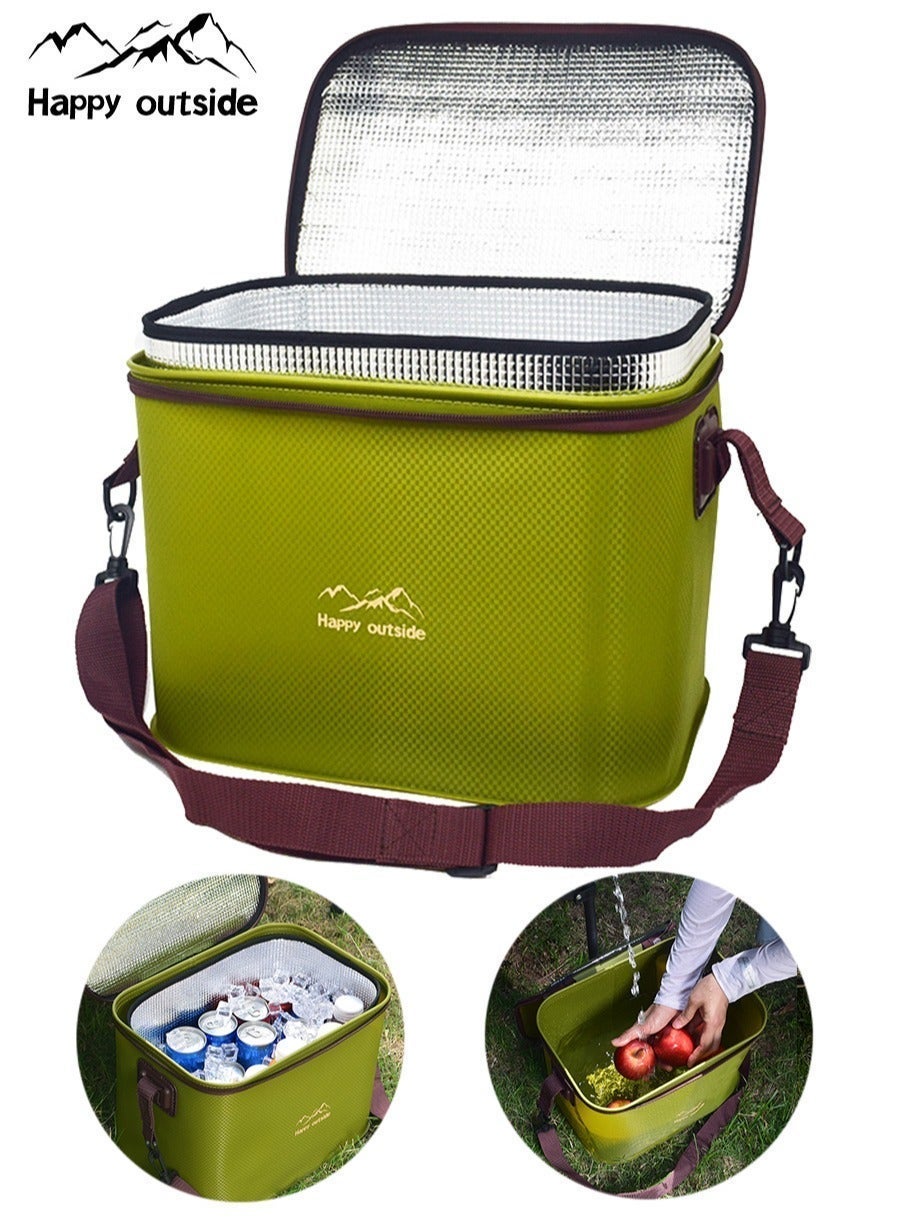 18-20L Family Cooler Bag - Heavy Duty Insulated Container for Outdoor Adventures, Kids Friendly & Leakproof Design, Thickened EVA Material with Easy to Clean Surface - Reusable Storage for Picnic Essentials, Dairy, Fruits, Emergency Kits (Olive Green)