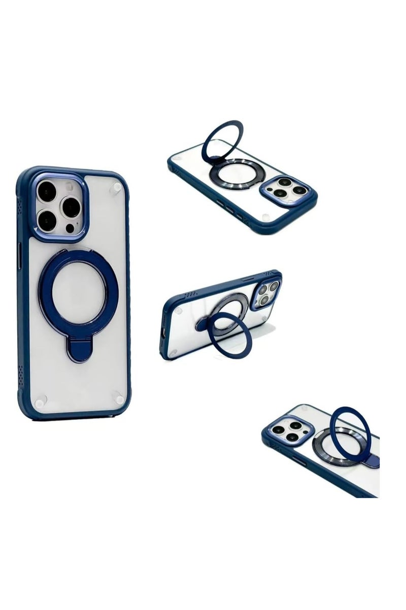 Magnetic Cover for iPhone 16 Pro Max Compatible with Wireless charger,Transparent Ring Holder Cover,Silicon Tpu Antishockproof iPhone 16 Pro Max Case (Blue) - Image 2