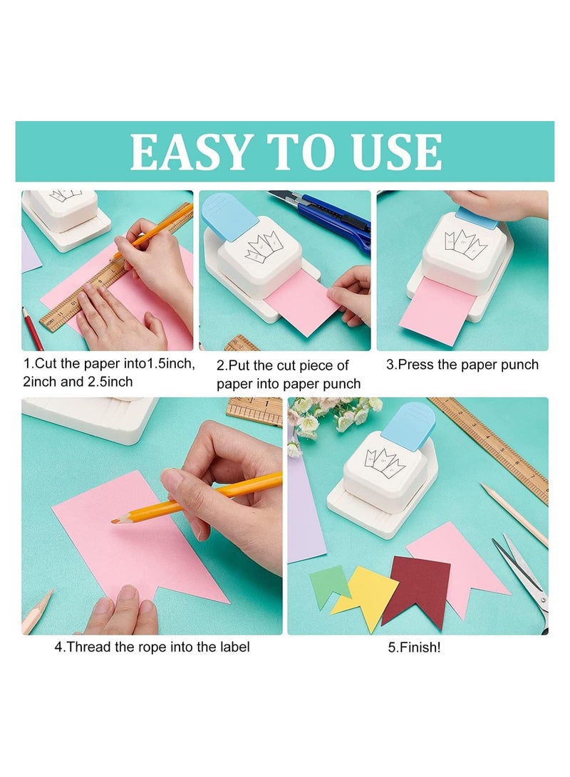 SYOSI Craft Tag Punch Gift Tag Paper Punch Small Hole Punch 3 in 1 for Tags Scrapbooking Supplies 1.5/2/ 2.5 Inches Craft Puncher for Paper Crafting Scrapbooking Cards DIY Arts Triangle Style - Image 2