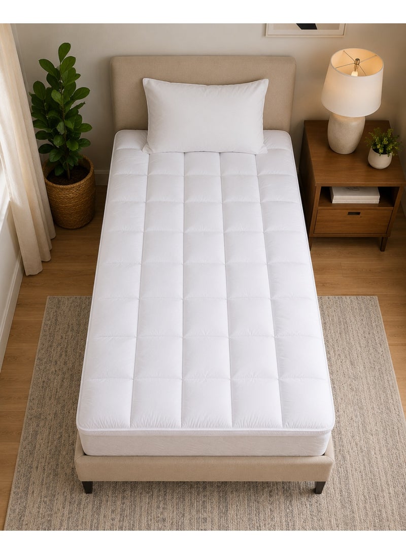 Home auraa Prima Twin Mattress Topper 120 x 200 cm x 4cm– Microfiber Stripe Super Soft Fabric, Firm & Extra Thick Fiber Sheet with Highly Elastic Bands, White - Image 3