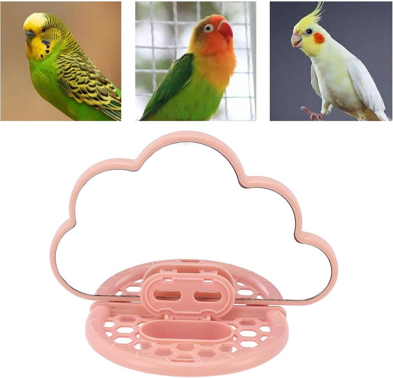 مرآة الطيور HEEPDD، تصميم تفاعلي مرآة طيور لطيفة على شكل سحابة مع قاعدة مجثم متعددة الوظائف مظهر أنيق لعبة قاعدة مجثم قفص واسع - Image 3