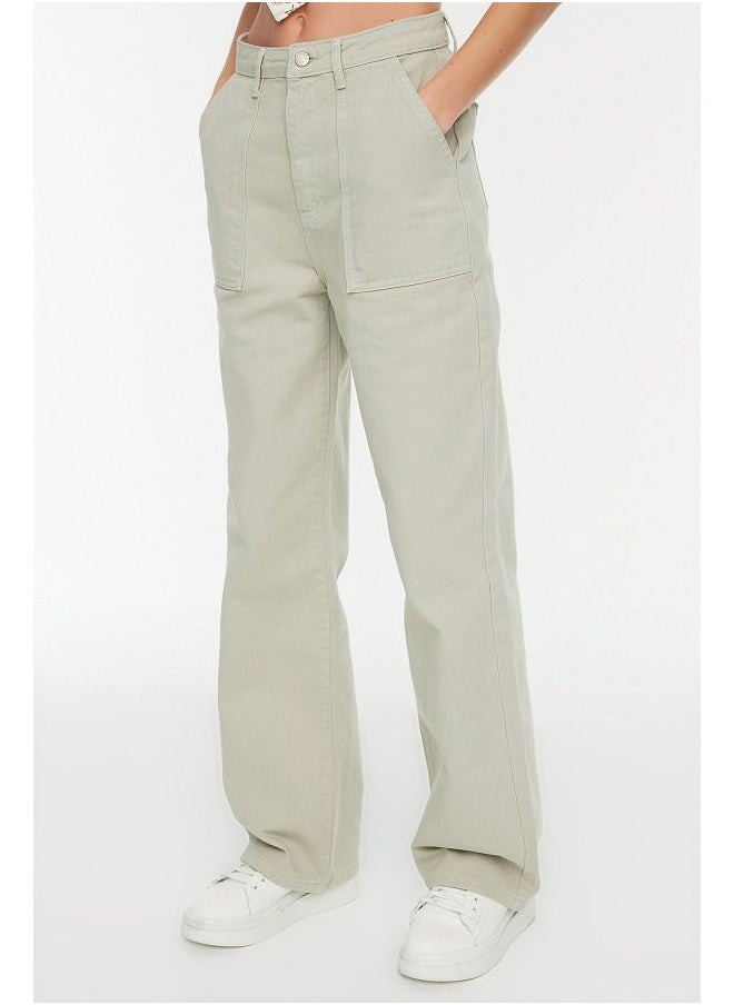 trendyol Stone Pocket Detailed High Waist Wide Leg Jeans  - Image 1