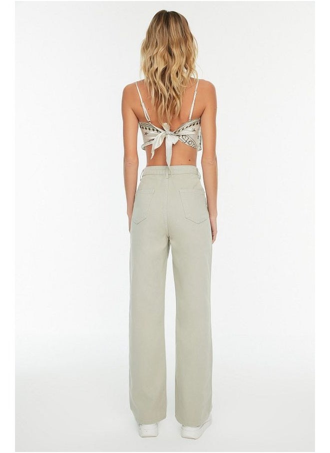 trendyol Stone Pocket Detailed High Waist Wide Leg Jeans  - Image 3