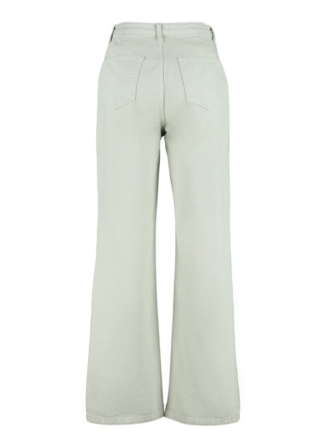 Stone Pocket Detailed High Waist Wide Leg Jeans