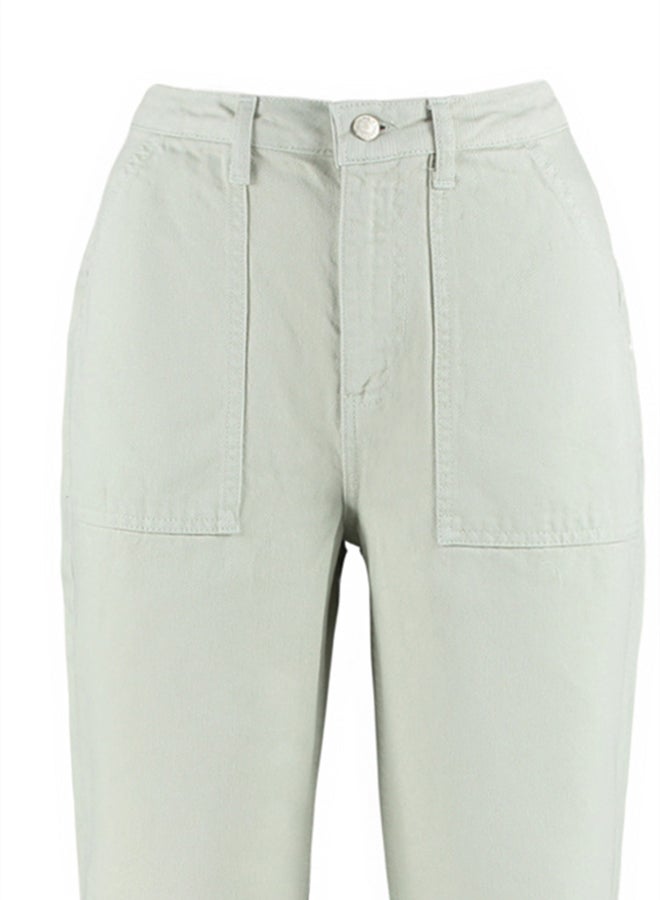 Stone Pocket Detailed High Waist Wide Leg Jeans