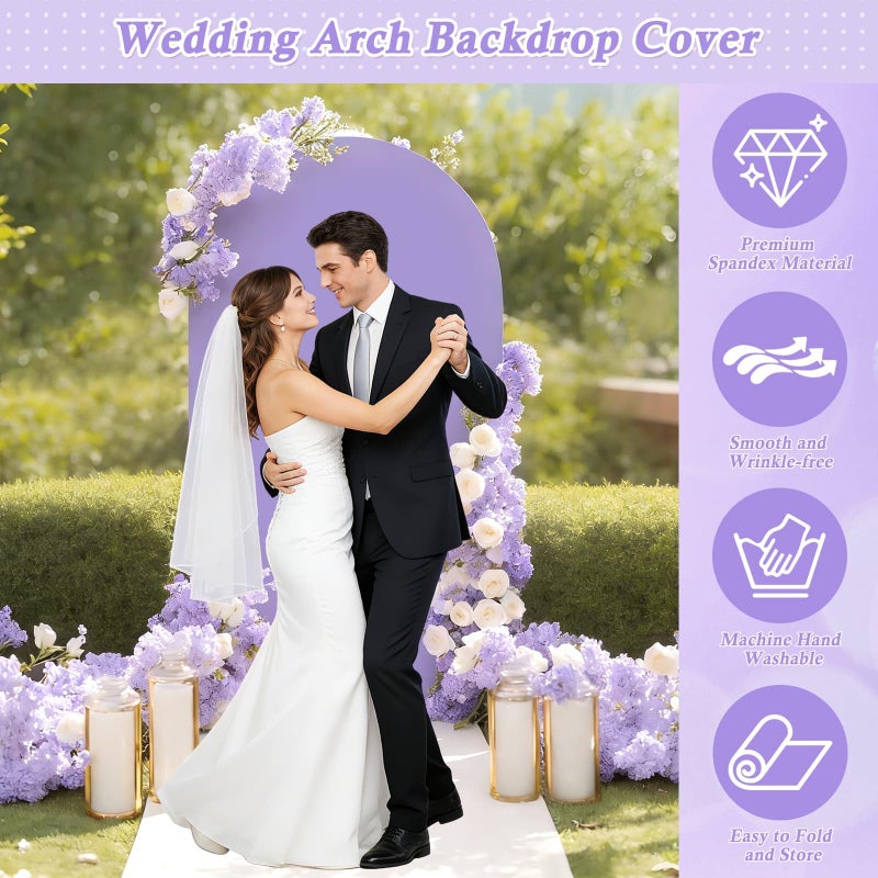 Dexpinzo 7.2FT Arch Fabric Backdrop Cover, Purple Spandex Round Top Arch Stand Cover with Balloon Tie Tool for Wedding Ceremony Baby Bridal Shower Gender Reveal Birthday Party Photo Background Decorations - Image 2