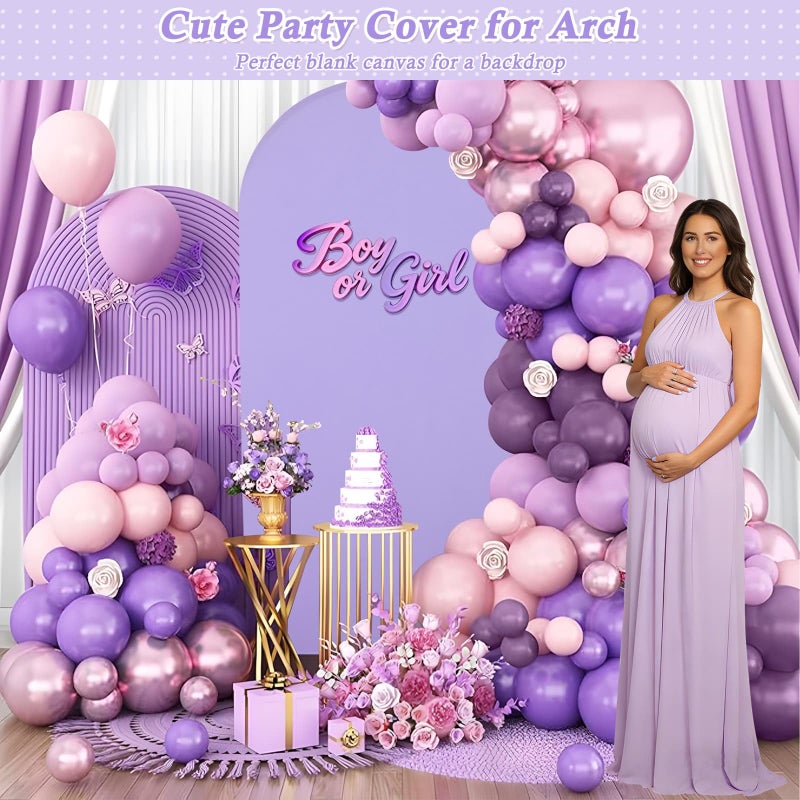 Dexpinzo 7.2FT Arch Fabric Backdrop Cover, Purple Spandex Round Top Arch Stand Cover with Balloon Tie Tool for Wedding Ceremony Baby Bridal Shower Gender Reveal Birthday Party Photo Background Decorations - Image 3