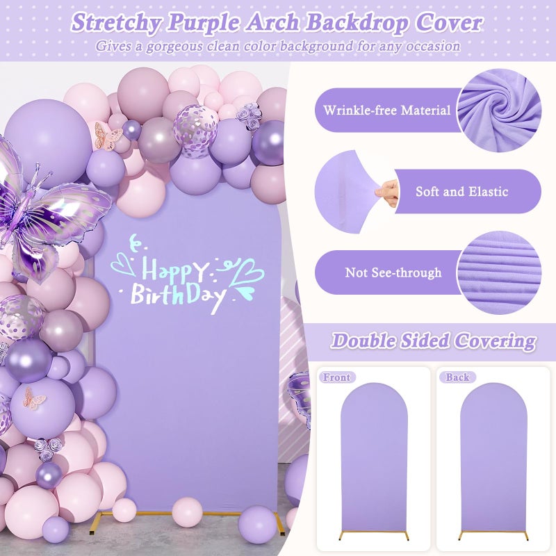 Dexpinzo 7.2FT Arch Fabric Backdrop Cover, Purple Spandex Round Top Arch Stand Cover with Balloon Tie Tool for Wedding Ceremony Baby Bridal Shower Gender Reveal Birthday Party Photo Background Decorations - Image 5