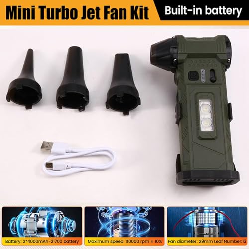 ETZIN Jet Fan Ultra Electric Air Duster with LED Lights,13000rpm Srong Wind Speed,Cordless,Rechargeable,Portable,for Keyboard/Eletric Devices/Car/Outdoors/Canned Air Substitute,EPL-1491WA (Green) - Image 3