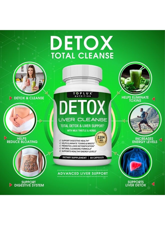 Toplux صيغة دعم وإصلاح الكبد لتنظيف السموم - منظف كبد طبيعي 5 أيام، دعم نظام الهضم، طرد السموم والمسالك البولية، مستخلص الشوك الحليب 25+ أعشاب، 60 كبسولة، توبلوكس للتغذية - Image 2