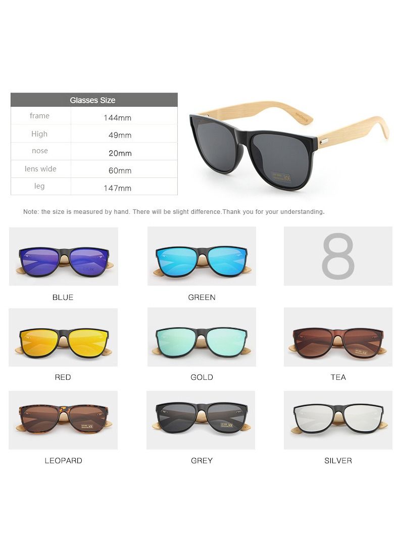 HDCRAFTER UV400 Bamboo and Wood UV Protection Sunglasses - Image 3