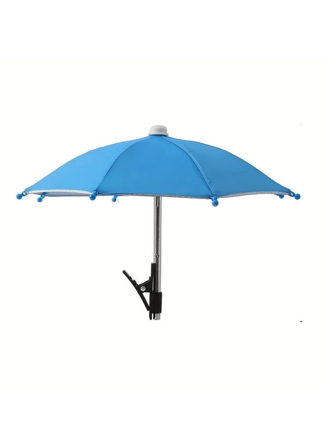 Blue Stainless Steel Phone Umbrella Holder Adjustable Clamp Foldable Portable for Beach Camping Hiking Outdoor Use - Image 1