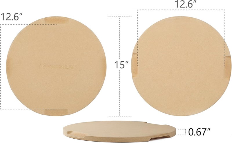 ROCKSHEAT حجر البيتزا، حجر بيتزا دائري 15" للفرن والشواء، حجر خبز كورديريت للبيتزا والخبز والفطائر، حجر طهي فريد مزود بـ 4 مقابض مدمجة - Image 2