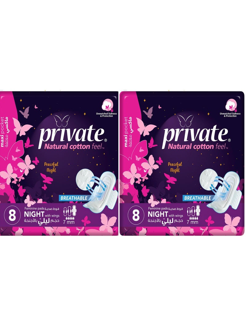Private Private Maxi Pocket Night 8 Pads 2Pc 