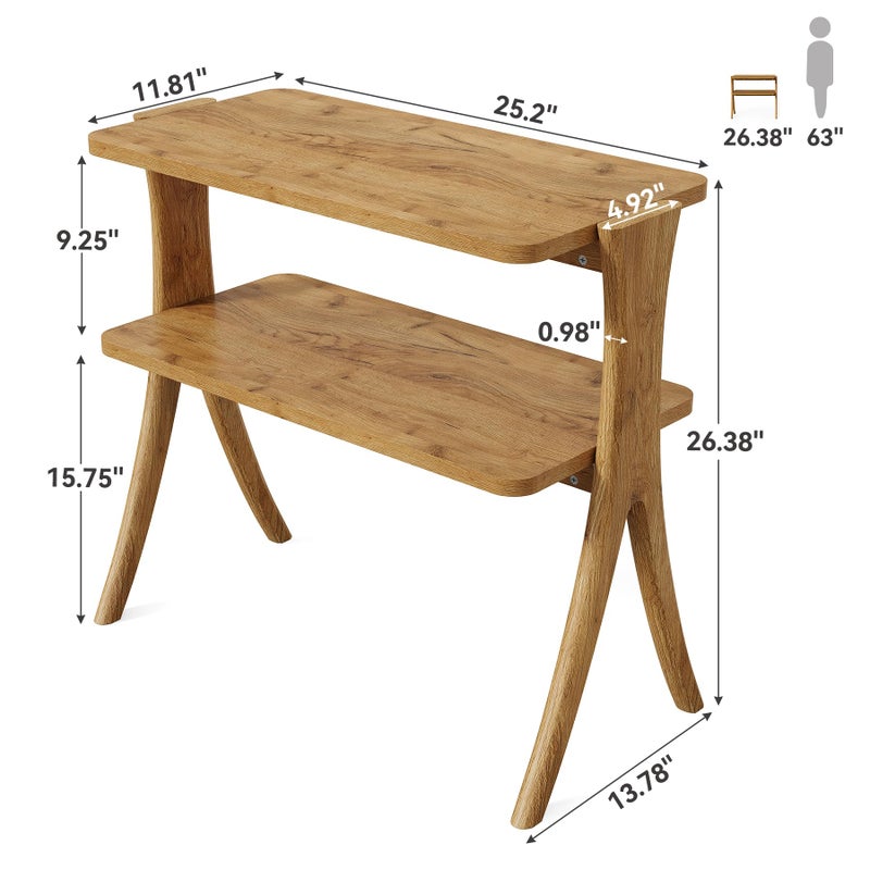 LITTLE TREE Narrow Side Table, 2-Tier Farmhouse End Table with Solid Wood Legs, Small Side Table, Space-Saver for Living Room, Bedroom, Entryway (Light Walnut) - Image 3