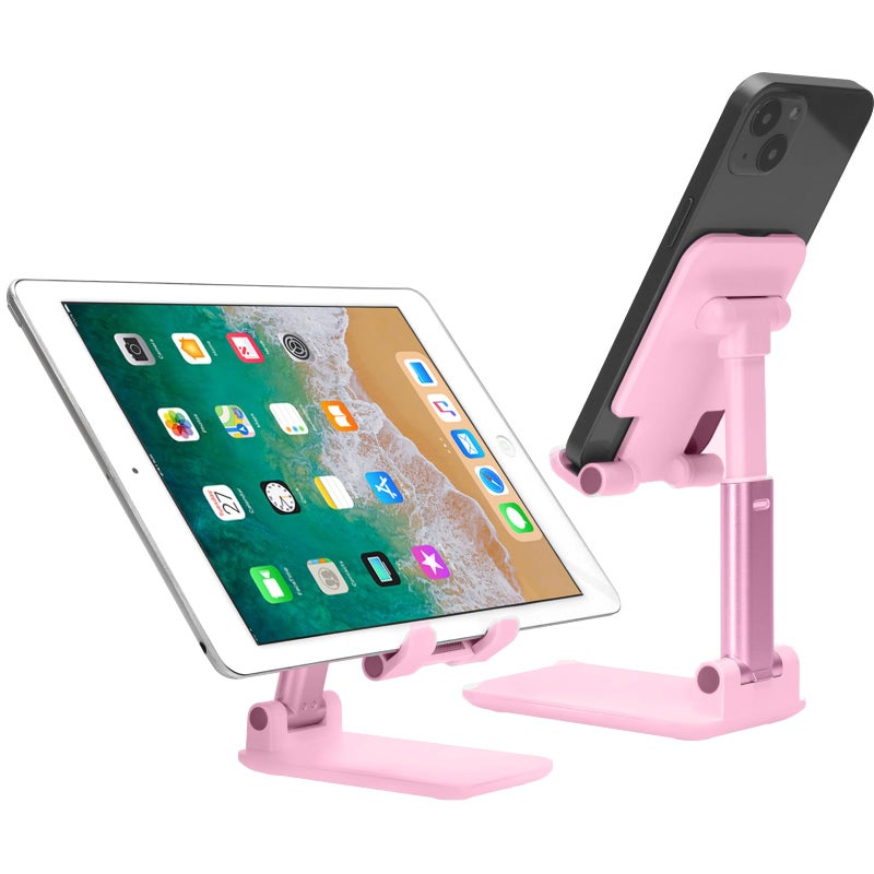 HOTEMIA Cell Phone Stand,Adjustable Foldable Phone Stand for Desk Taller iPhone Stand Compatible with All Smart Phone Desk Accessories (Pink) - Image 1