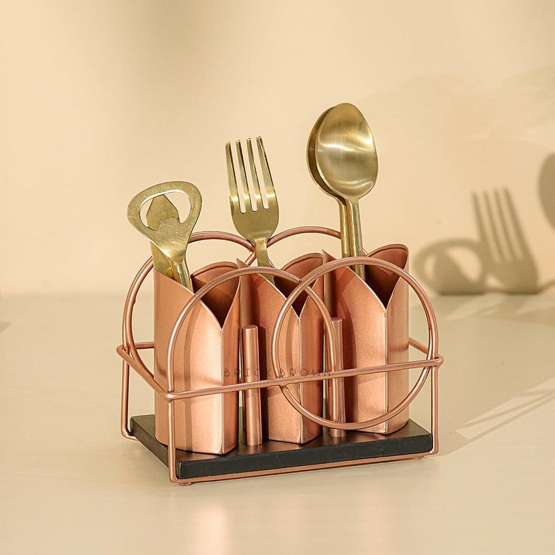 ® Premium Metal Ferro Cutlery Holder | Spoon Stand for Kitchen & Dining Table | Handcrafted Cutlery Stand & Tabletop Cutlery Storage Box | Spoon Holder Caddy with 3 Section (6.5x4x5 inch) - Image 1