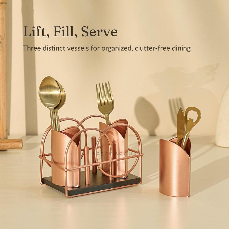 ® Premium Metal Ferro Cutlery Holder | Spoon Stand for Kitchen & Dining Table | Handcrafted Cutlery Stand & Tabletop Cutlery Storage Box | Spoon Holder Caddy with 3 Section (6.5x4x5 inch) - Image 2
