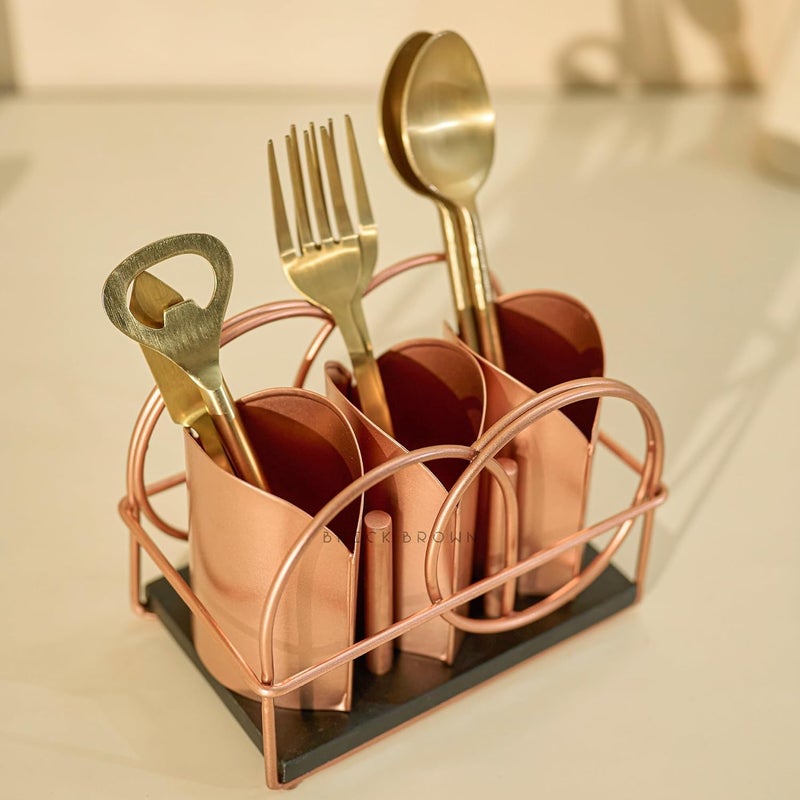 ® Premium Metal Ferro Cutlery Holder | Spoon Stand for Kitchen & Dining Table | Handcrafted Cutlery Stand & Tabletop Cutlery Storage Box | Spoon Holder Caddy with 3 Section (6.5x4x5 inch) - Image 3