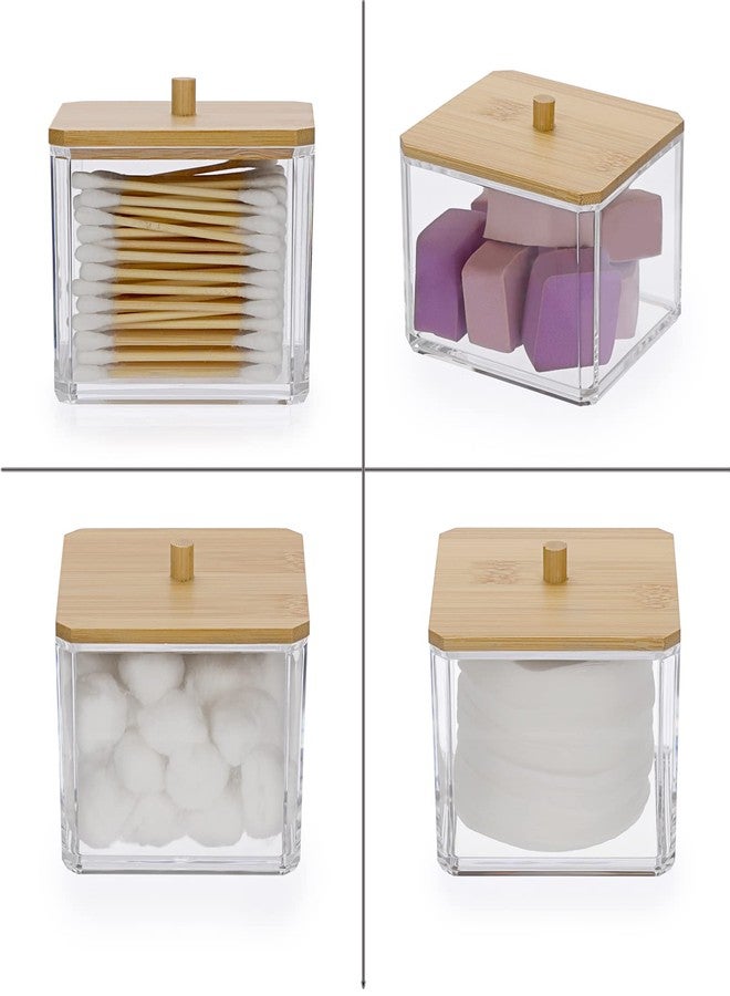 Hipiwe Acrylic Q-Tip Holder Dispenser with Lid Clear Plastic Bathroom Canisters Square Apothecary Jar Set Cotton Swab and Ball Storage Organizer for Cotton Round Pads, Floss - Image 5