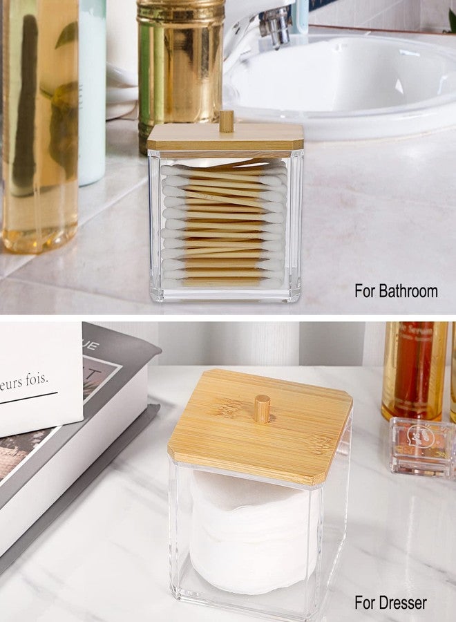 Hipiwe Acrylic Q-Tip Holder Dispenser with Lid Clear Plastic Bathroom Canisters Square Apothecary Jar Set Cotton Swab and Ball Storage Organizer for Cotton Round Pads, Floss - Image 2