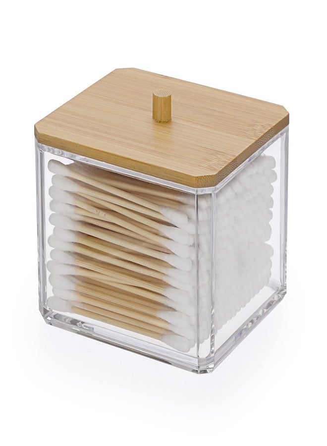 Hipiwe Acrylic Q-Tip Holder Dispenser with Lid Clear Plastic Bathroom Canisters Square Apothecary Jar Set Cotton Swab and Ball Storage Organizer for Cotton Round Pads, Floss - Image 1