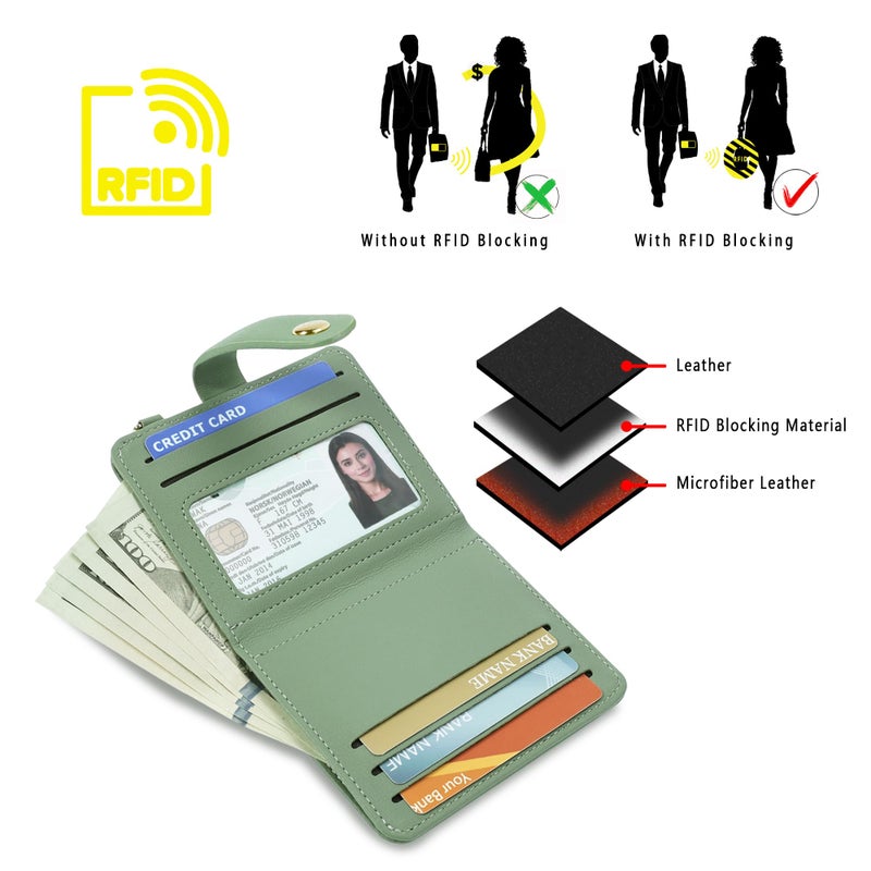Airkit Small Wallets Woman RFID Blocking Leather Credit Card Holder - with ID Window - Card Wallets for Women - with Zipper Coin Purse - Keychain Wallet - Image 5