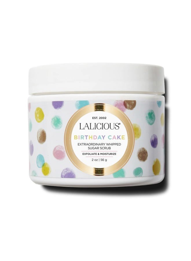 LALICIOUS Birthday Cake Extraordinary Whipped Sugar Scrub - Pink Shimmer Body & Foot Scrub, Exfoliating & Moisturizing Skin Care with Coconut Oil & Honey, No Parabens (2 Ounce Travel Size)  - Image 1