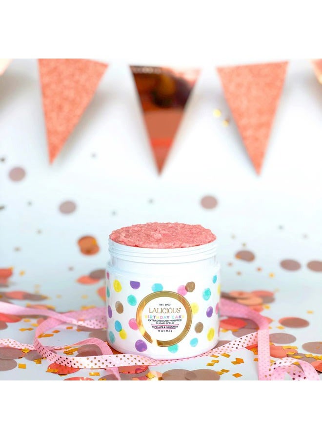 LALICIOUS Birthday Cake Extraordinary Whipped Sugar Scrub - Pink Shimmer Body & Foot Scrub, Exfoliating & Moisturizing Skin Care with Coconut Oil & Honey, No Parabens (2 Ounce Travel Size)  - Image 3