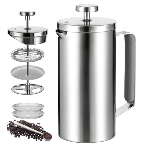 Meelio 600ml Small French Press Coffee Maker, Double Wall Stainless Steel Coffee Press Pot with Detachable Filter, Cool Touch Insulated Handle, Dishwasher Safe Portable Brewer for Home Camping Travel - Image 1