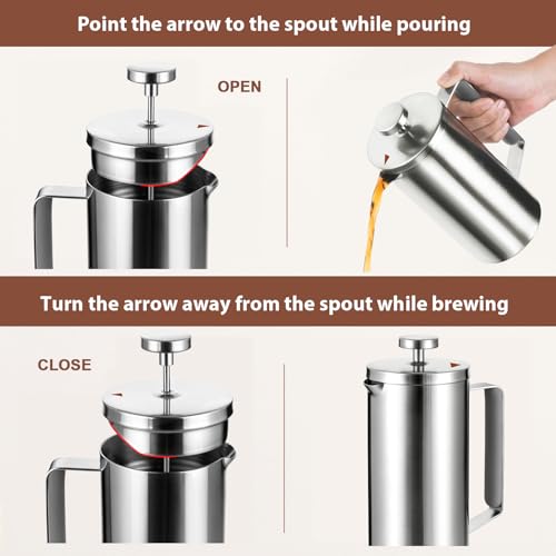 Meelio 600ml Small French Press Coffee Maker, Double Wall Stainless Steel Coffee Press Pot with Detachable Filter, Cool Touch Insulated Handle, Dishwasher Safe Portable Brewer for Home Camping Travel - Image 5