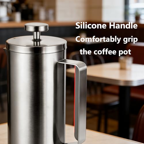 Meelio 600ml Small French Press Coffee Maker, Double Wall Stainless Steel Coffee Press Pot with Detachable Filter, Cool Touch Insulated Handle, Dishwasher Safe Portable Brewer for Home Camping Travel - Image 3
