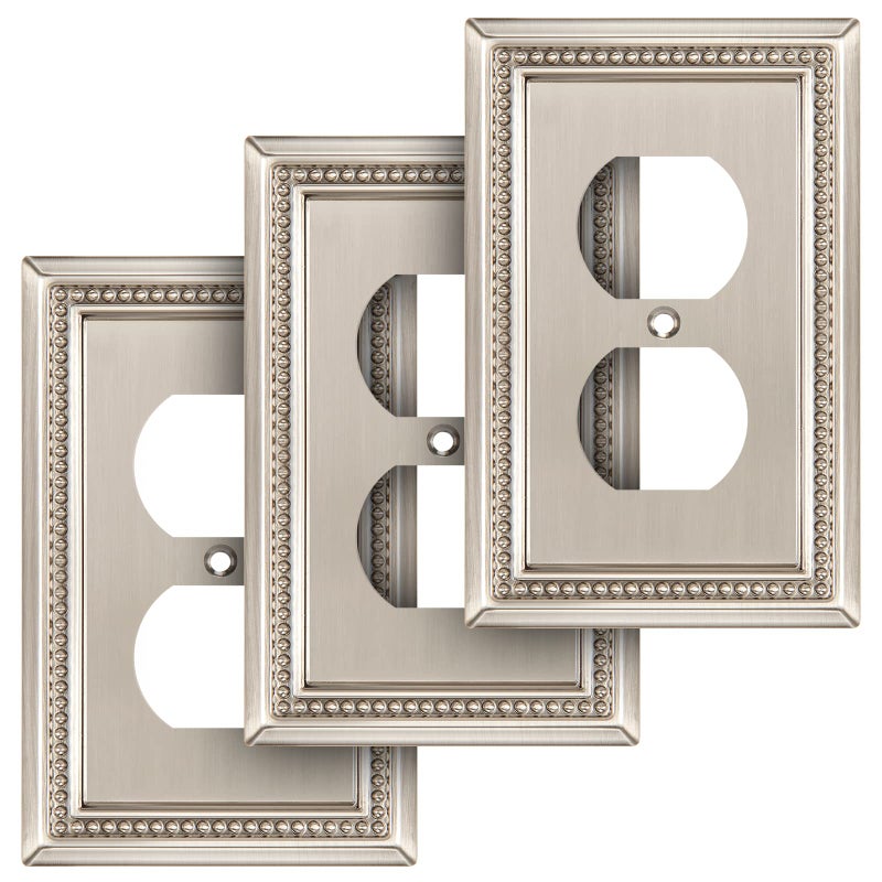 Henne Bery Sunken Pearls Heavy Duty Decorative Wall Plate Switch Plate Outlet Cover Single Duplex 3 Pack Satin Nickel