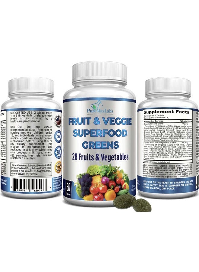 YUMMYVITE Fruit and Veggie Superfood Greens - 28 Fruits and Vegetables incl. Alfalfa, Barley Grass, Spirulina, Beet Root, Tart Cherry, Concentrated Natural Antioxidants- 60 Tablets - Image 4