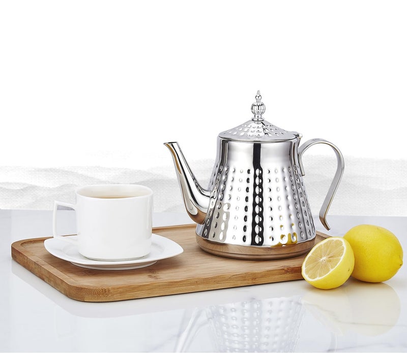 SANQIAHOME غلاية شاي سانقيا هوم 1.2 لتر (40 أونصة) من الفولاذ المقاوم للصدأ بنمط المطرقة مع مصفاة قابلة للإزالة، غطاء للأوراق السائبة، فضي - Image 3