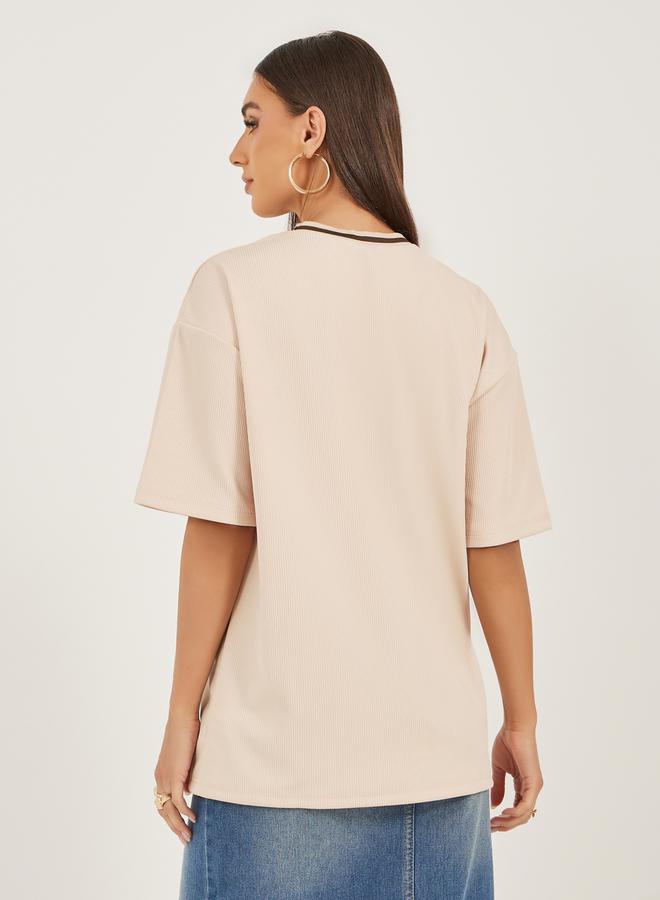 Styli Textured Slogan Print Oversized T-Shirt  - Image 5
