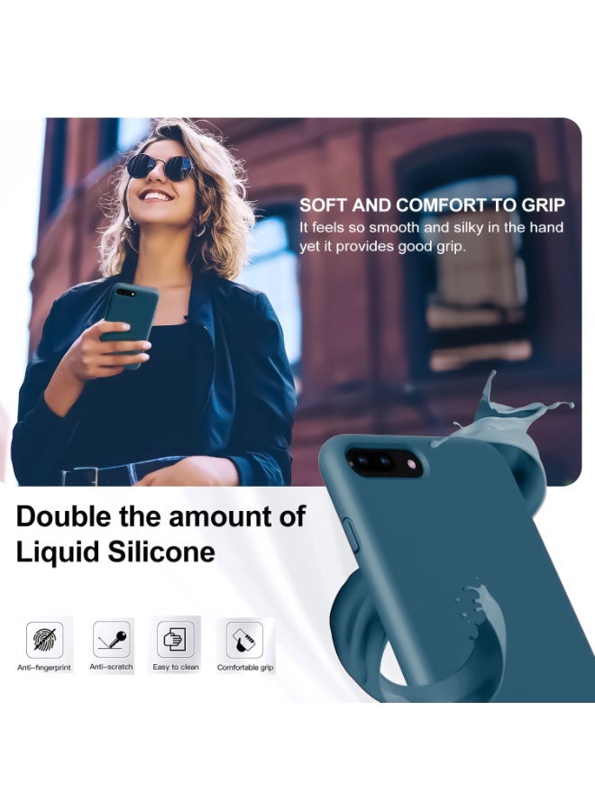 جراب متوافق مع iPhone 7/8 Plus مقاس 5.5 بوصة، جراب هاتف نحيف من السيليكون السائل مكون من 4 طبقات من المطاط الهلامي الناعم المقاوم للصدمات مع بطانة من الألياف الدقيقة المضادة للخدش (لون أخضر مخضر) - Image 3