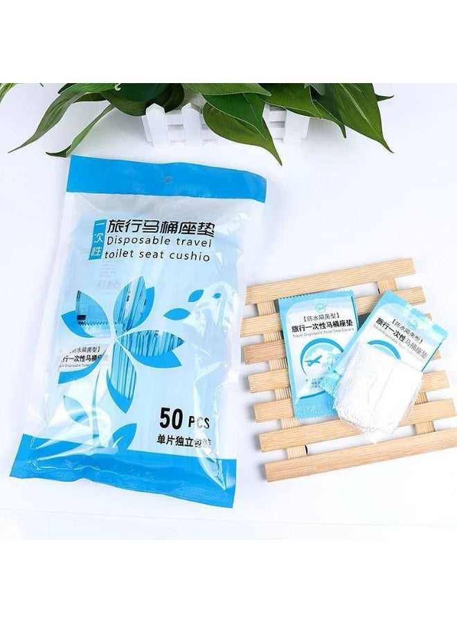50PCS Disposable Waterproof Toilet Seat Covers, Portable Travel WC Seat Cushions with Individual Packaging - Image 1