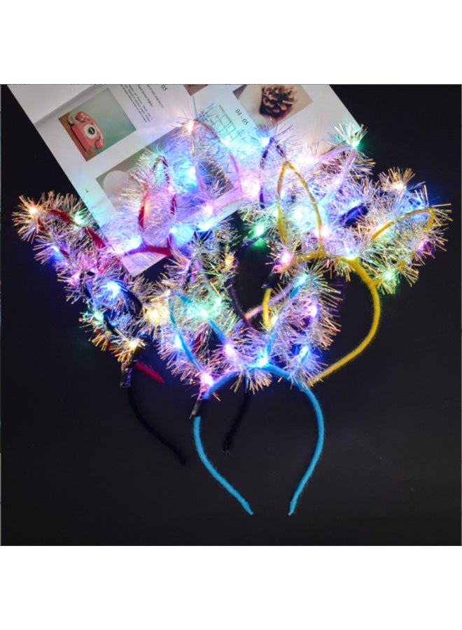 Light-emitting Hair Accessories Cat Ears Light-emitting Flash Crown Light-emitting Rabbit Ears Headband Concert Support Headdress-Color:Fourteen Lights Gold Silk Rabbit Ears Headband - Image 1