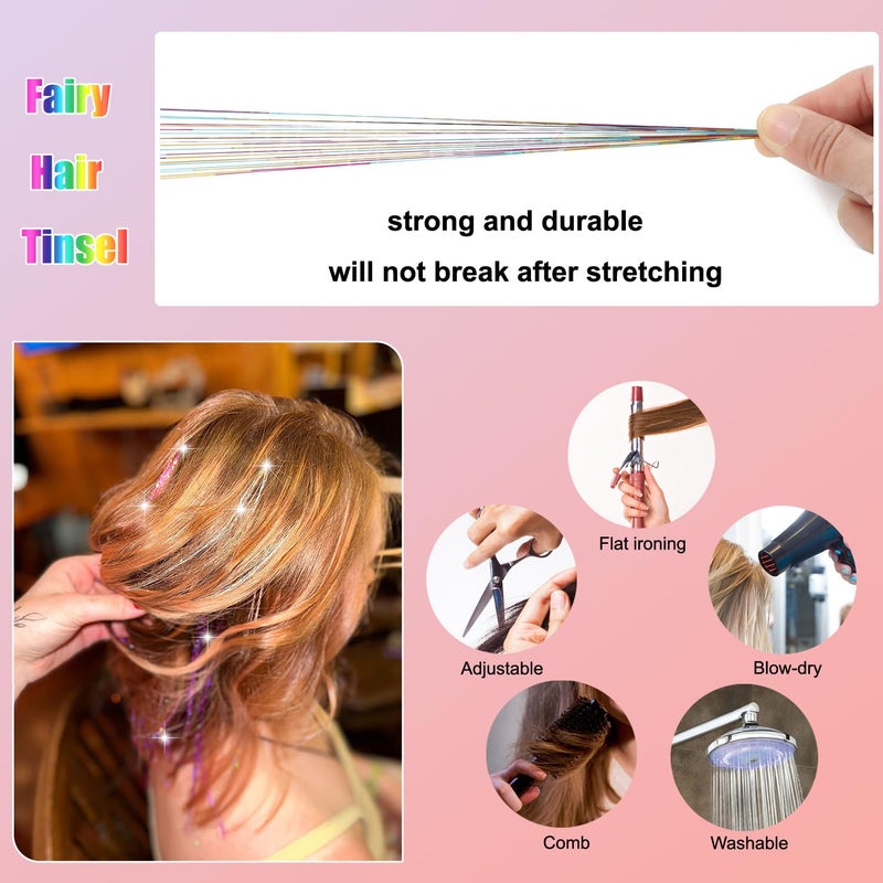 MISSUHUI Hair Tinsel, 14Pcs 6000 Strands 48 Inch Hair Tinsel Kit with Tools Glitter Tinsel Hair Extensions Heat Resistant Shinny Sparkling Fairy Hair Accessories for Women (14 colors) - Image 5