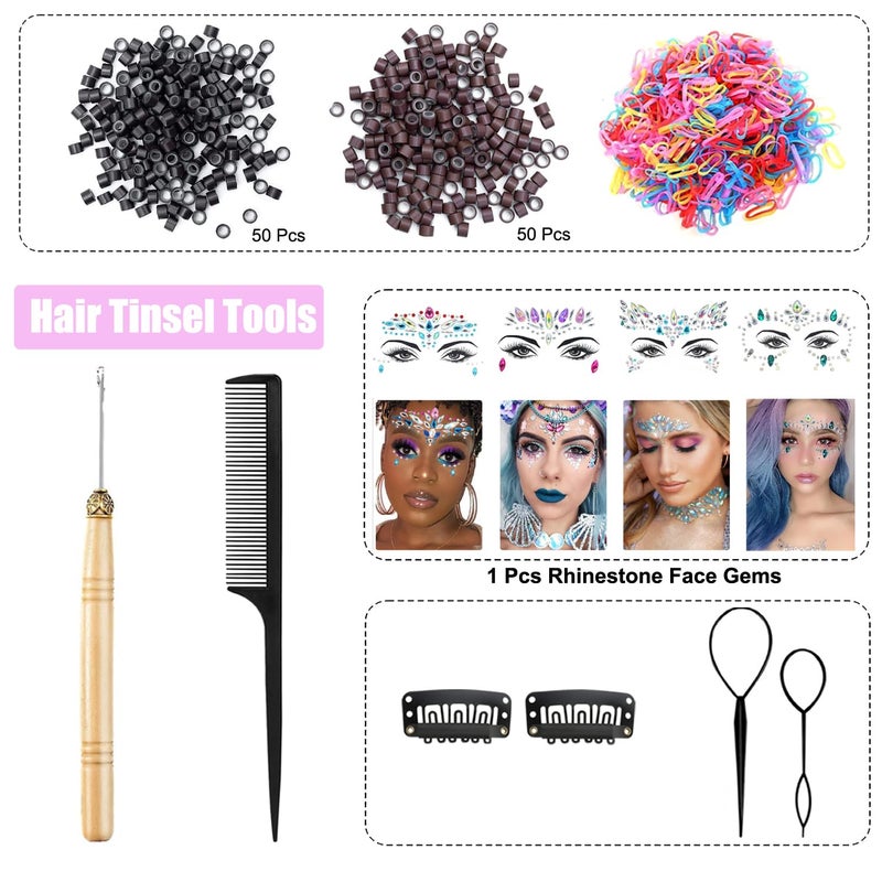 MISSUHUI Hair Tinsel, 14Pcs 6000 Strands 48 Inch Hair Tinsel Kit with Tools Glitter Tinsel Hair Extensions Heat Resistant Shinny Sparkling Fairy Hair Accessories for Women (14 colors) - Image 3