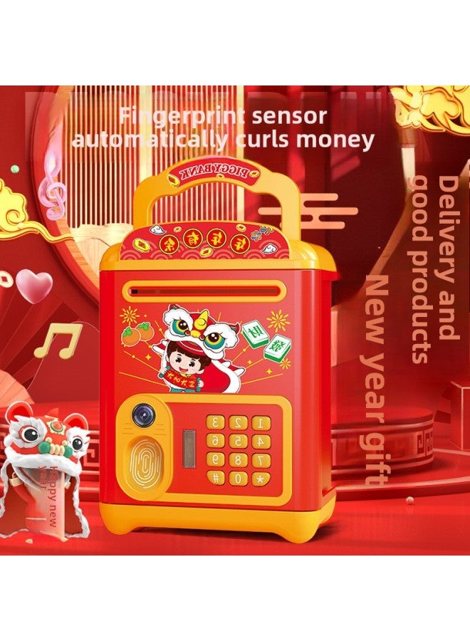 Spring Festival National Fashion Lion Dance Piggy Bank Creative Password Safe Piggy Bank Automatic Safe Box Children's Year Gift-Color:[Exquisite Color Box] National Fashion Rabbit Piggy Bank (charging Suit) - Image 4