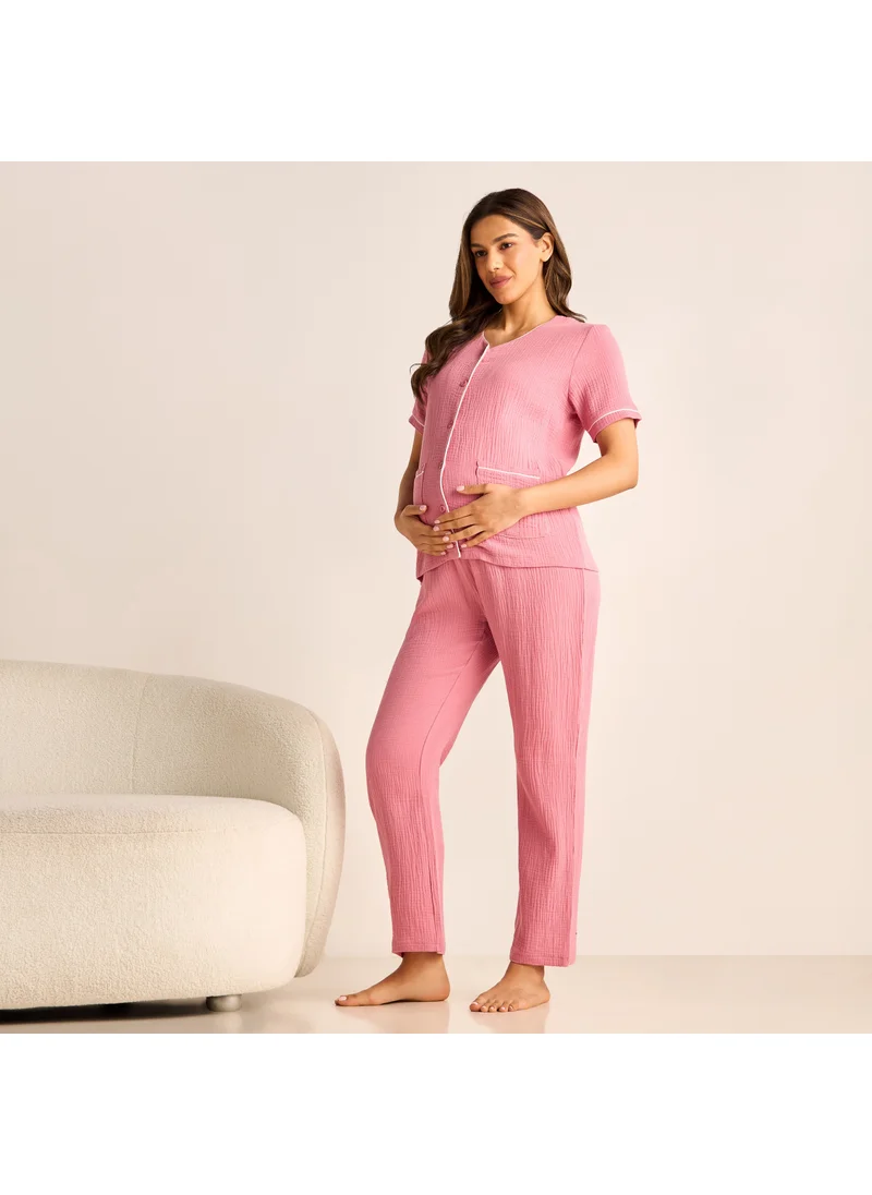 سبلاش فيڤ Textured Maternity Top and Elasticated Pyjama Set