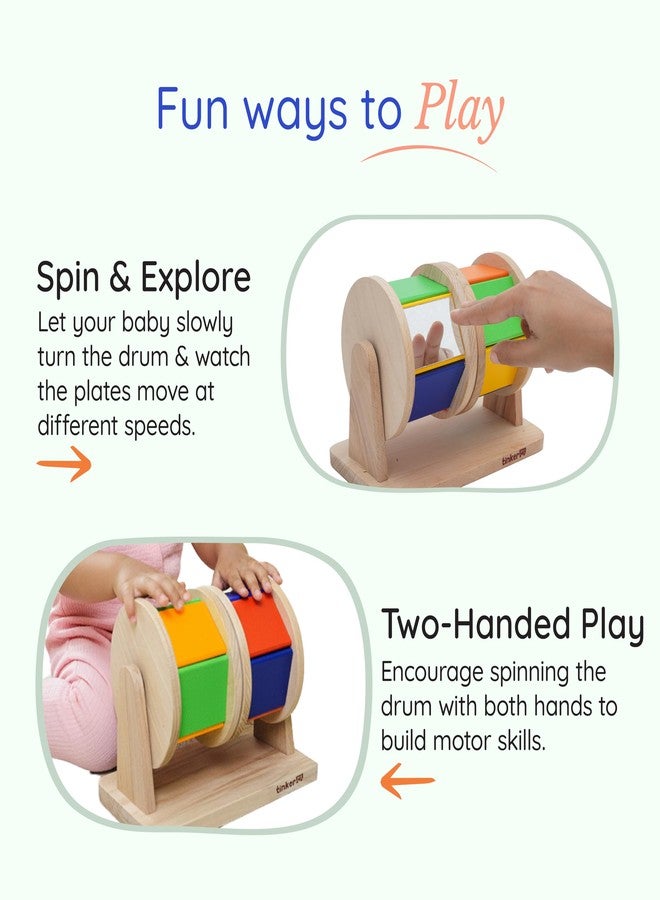 Tinker Box TinkerBox Double Spinning Drum | 4+ Months | Montessori Wooden Rotating Sensory Toy for Toddlers | Tummy Time Baby Toy | Motor Skills Development | Non-Toxic Educational Safe & Durable Wooden Drum - Image 2