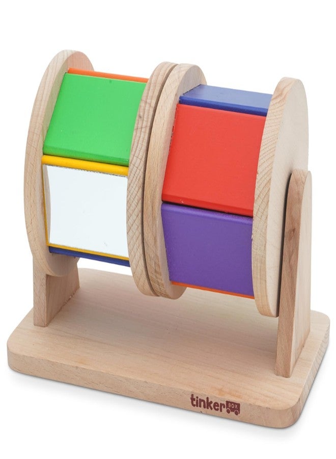 Tinker Box TinkerBox Double Spinning Drum | 4+ Months | Montessori Wooden Rotating Sensory Toy for Toddlers | Tummy Time Baby Toy | Motor Skills Development | Non-Toxic Educational Safe & Durable Wooden Drum - Image 1